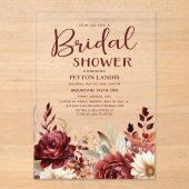 ブルガンディクリームフローラブライダルシャワー アクリル招待状 (正面)