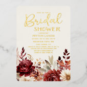 ブルガンディクリームフローラブライダルシャワー 箔招待状 (正面)