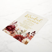 ブルガンディクリームフローラブライダルシャワー 箔招待状 (回転した状態)