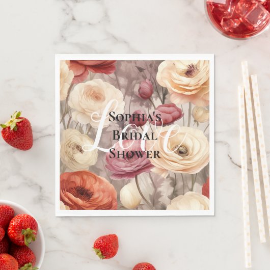 ブルガンディクリーム春の花ブライダルシャワー スタンダードランチョンナプキン (インサイチュ)