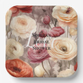 ブルガンディクリーム春の花ブライダルシャワー ペーパープレート (正面)