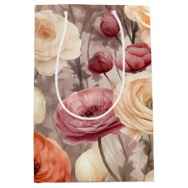 ブルガンディクリーム春の花ブライダルシャワー ミディアムペーパーバッグ