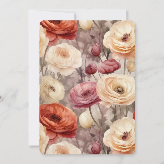 ブルガンディクリーム春の花ブライダルシャワー 招待状 (裏面)