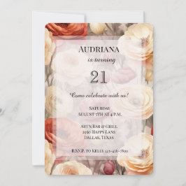 ブルガンディクリーム春の花誕生日 招待状