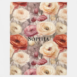 ブルガンディクリーム春の花 フリースブランケット