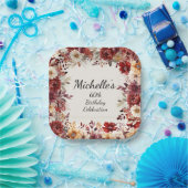 ブルガンディクリーム秋秋フローラ60誕生日 ペーパープレート (パーティー)