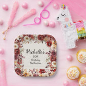 ブルガンディクリーム秋秋フローラ60誕生日 ペーパープレート (パーティー)