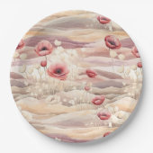 ブルガンディクリーム赤面フローラブライダルシャワー ペーパープレート (正面)