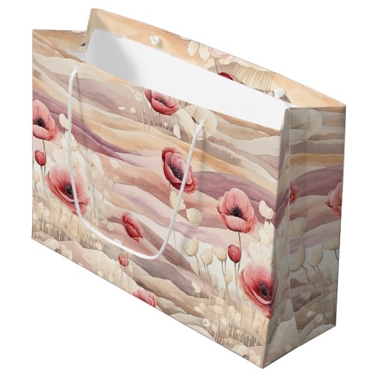 ブルガンディクリーム赤面フローラブライダルシャワー ラージペーパーバッグ (正面アングル)