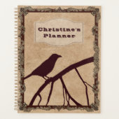 ブルガンディクロウとカスタム文字オンアンティーク羊皮紙 プランナー手帳 (正面)