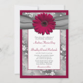 ブルガンディグレーデイジーフローラダマスウェディング 招待状 (正面)