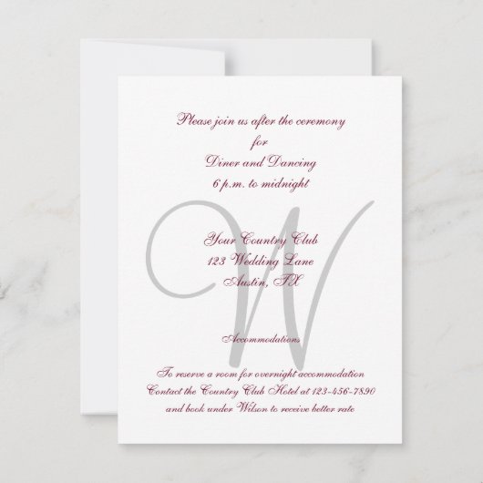 ブルガンディグレーモノグラムエレガントウェディング披露宴 招待状 (裏面)