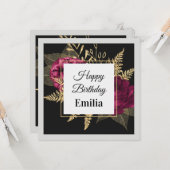 ブルガンディゴールデンエレガントバラ誕生日名前をカスタムする カード (正面/裏面インサイチュ)