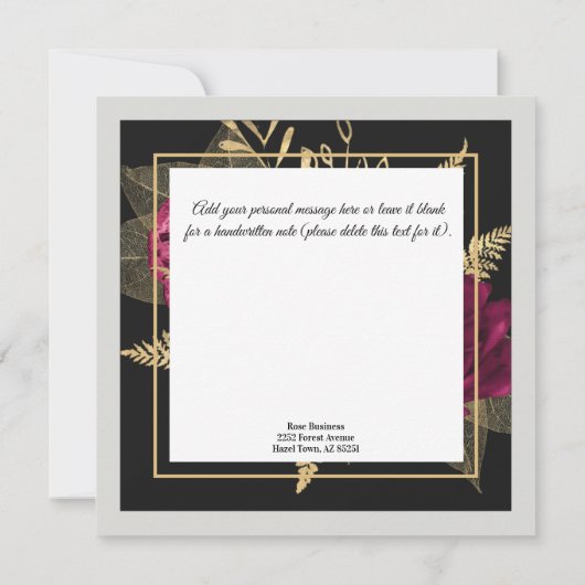 ブルガンディゴールデンエレガントバラ誕生日名前をカスタムする カード (裏面)