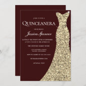 ブルガンディゴールデンドレスキンセアニェラパーティー招待状 招待状 (正面/裏面)