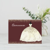 ブルガンディゴールデンドレスグリッターキンセアニェラ招待状 招待状 (スタンド正面)