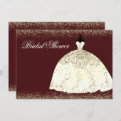 ブルガンディゴールデンドレスグリッターブライダルシャワー招待状 招待状 (正面/裏面)
