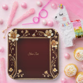 ブルガンディゴールデンフラワーズ紙プレート ペーパープレート (パーティー)