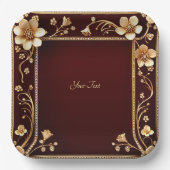 ブルガンディゴールデンフラワーズ紙プレート ペーパープレート (正面)