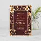 ブルガンディゴールデンフラワーズ結婚式招待状 招待状 (スタンド正面)