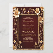 ブルガンディゴールデンフラワーズ結婚式招待状 招待状 (正面)