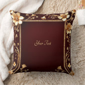 ブルガンディゴールデンフラワーズ装飾用クッション クッション (ブランケット)