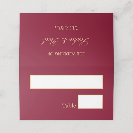 ブルガンディゴールデン結婚ベージュの折り畳み座席表 プレイスカード (外部開封)