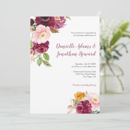 ブルガンディサフランイエローマウヴ素朴結婚ズ | 招待状 (スタンド正面)