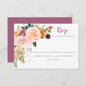 ブルガンディサフラン赤面モーヴコー素朴ナーブーケ 出欠カード (正面/裏面)