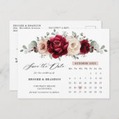 ブルガンディシャンパンアイボリーカレンダー日付を保存 ポストカード (正面/裏面)