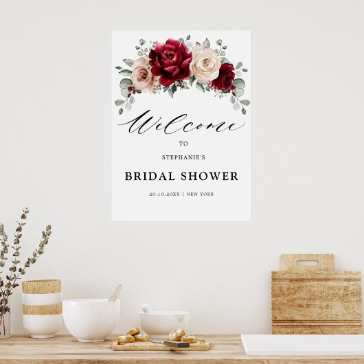 ブルガンディシャンパンアイボリーブライダルシャワーウェルカム ポスター (キッチン)