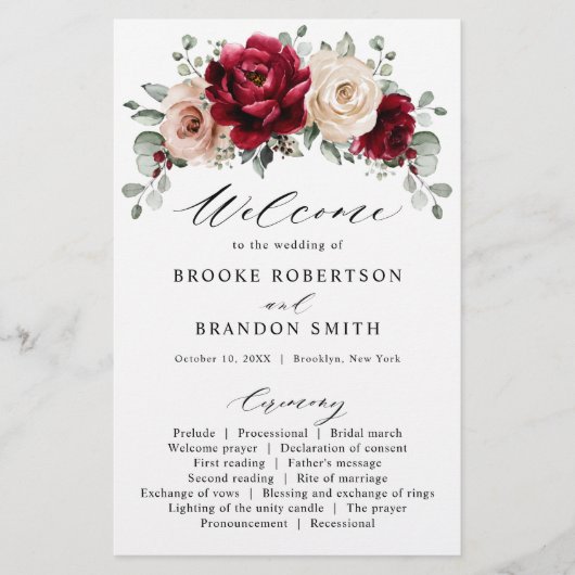 ブルガンディシャンパンアイボリーマウヴバラフローラプログラム (正面)