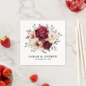 ブルガンディシャンパンアイボリーマウヴバラフローラ結婚ズ スタンダードカクテルナプキン (インサイチュ)