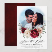 ブルガンディシャンパンアイボリーマウヴバラフローラ結婚ズ セーブザデート (正面/裏面)