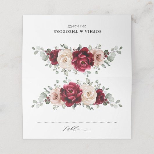 ブルガンディシャンパンアイボリーマウヴバラフローラ結婚ズ プレイスカード (外部開封)