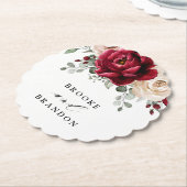 ブルガンディシャンパンアイボリーマウヴバラフローラ結婚ズ ペーパーコースター (アングル)