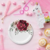 ブルガンディシャンパンアイボリーマウヴバラフローラ結婚ズ ペーパープレート (パーティー)