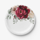 ブルガンディシャンパンアイボリーマウヴバラフローラ結婚ズ ペーパープレート (正面)