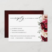 ブルガンディシャンパンアイボリーマウヴバラフローラ結婚ズ 出欠カード (正面/裏面)