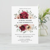 ブルガンディシャンパンアイボリーマウヴバラフローラ結婚ズ 招待状 (スタンド正面)