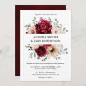 ブルガンディシャンパンアイボリーマウヴバラフローラ結婚ズ 招待状 (正面/裏面)