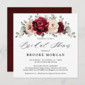 ブルガンディシャンパーニュアイボリーマウヴバラブライダルシャワー 招待状 (正面/裏面)