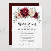 ブルガンディシャンパーニュアイボリーマウヴバラブライダルシャワー 招待状 (正面/裏面)