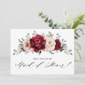 ブルガンディシャンパーニュアイボリーマウヴバラメイド・オブ・オーナー(花嫁付き添い人) 招待状 (スタンド正面)