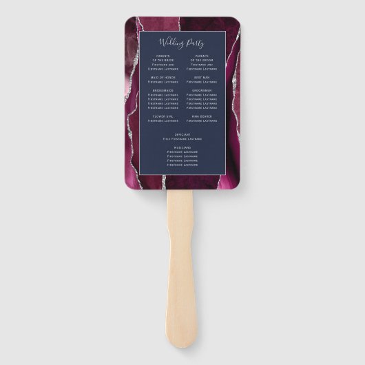 ブルガンディシルバーアゲートネイビーブルー結婚式 プログラム ハンドファン (裏面)