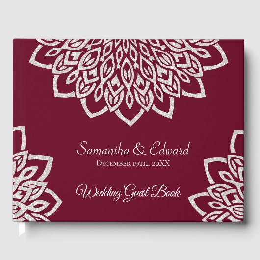 ブルガンディシルバーグリッターエレガントウェディングゲストブック ゲストブック (正面)
