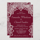 ブルガンディシルバーグリッターエレガントウェディング招待状 招待状 (正面/裏面)