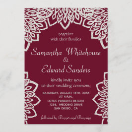 ブルガンディシルバーグリッターエレガントウェディング招待状 招待状