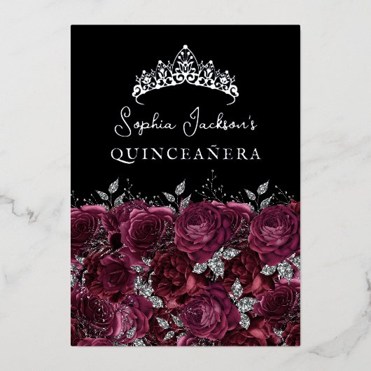 ブルガンディシルバーフローラバラキンセアニェラ 箔招待状 (正面)