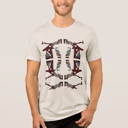 ブルガンディタンブルー抽象芸術南西地中海の部 トライブレンドＴシャツ (正面)